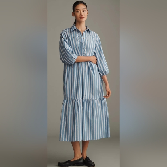 Anthropologie Dresses & Skirts - Anthropologie Maeve Bettina Embellished Striped Tiered Shirt Dress